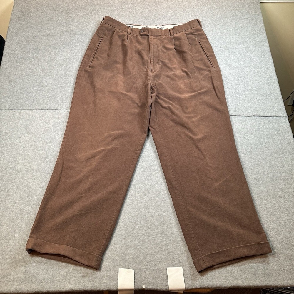 Ping Men's 38X28 Microfiber Casual Pleated Pants‎ Brown Cuffed